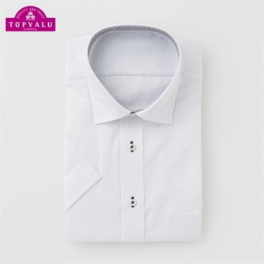 PEACE FIT COOL 通気性の良い半袖ドレスシャツ セミワイド衿 レギュラーフィット メンズ トップバリュ(TOPVALU)(シロ-45)