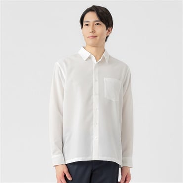 NEO FIT リネンライク長袖レギュラー衿シャツ メンズ(シロ-M)