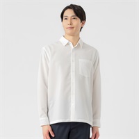 NEO FIT リネンライク長袖レギュラー衿シャツ メンズ(シロ-M)