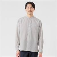 NEO FIT リネンライク長袖バンドカラーシャツ メンズ(Ａウスクロ-M)