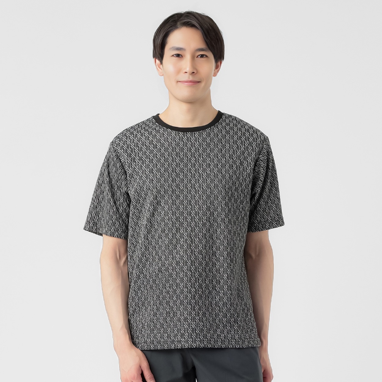 NEO FIT 幾何学柄クルー半袖Tシャツ メンズ(クロ-XL)