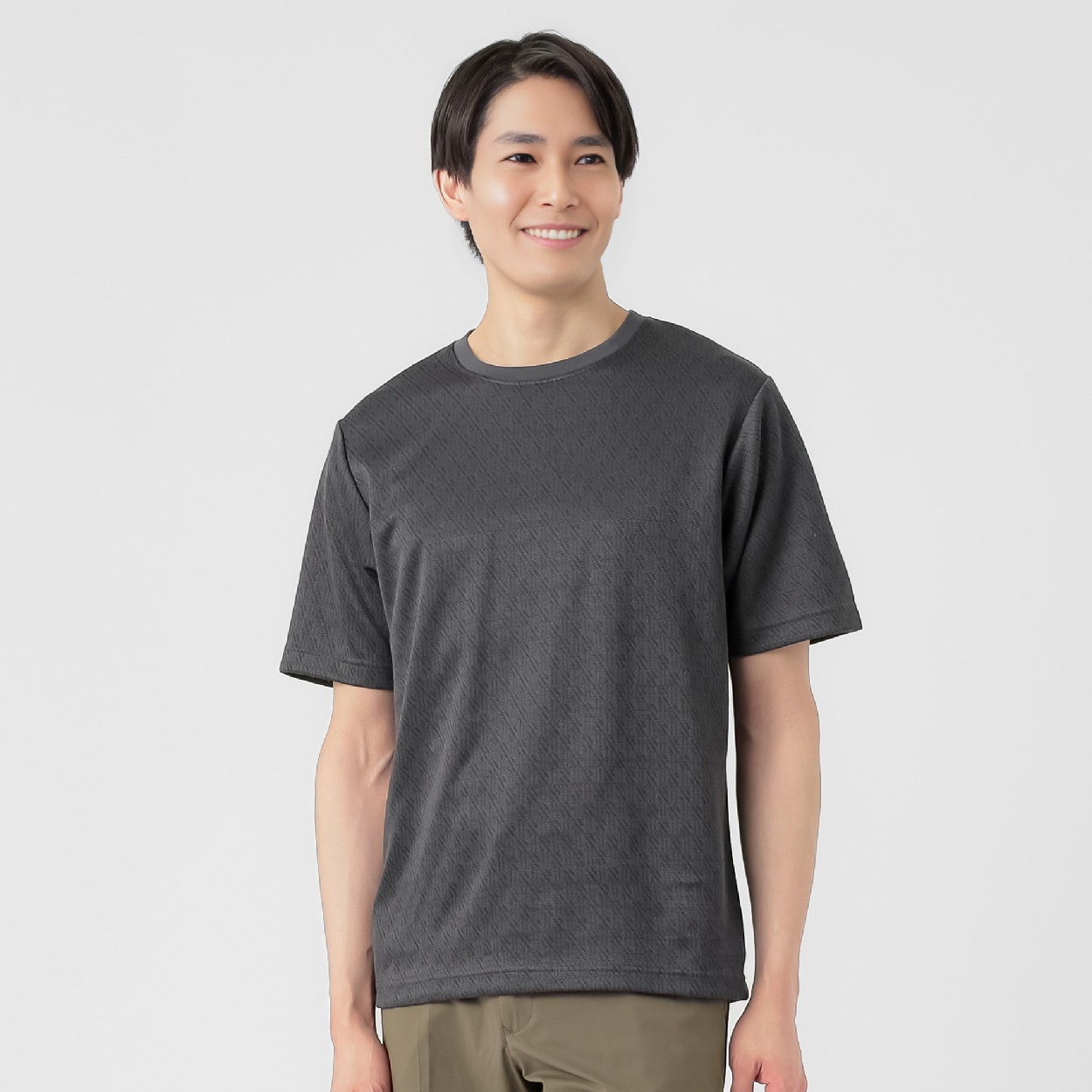 NEO FIT 幾何学柄クルー半袖Tシャツ メンズ(チャコ－ルグレ－-L)