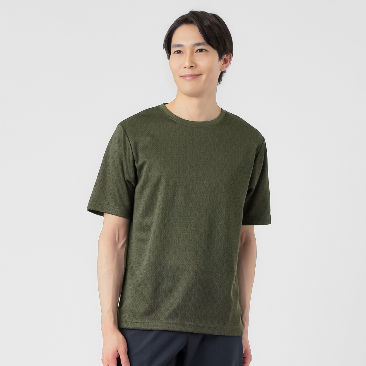 NEO FIT 幾何学柄クルー半袖Tシャツ メンズ(コイミドリ-XL)