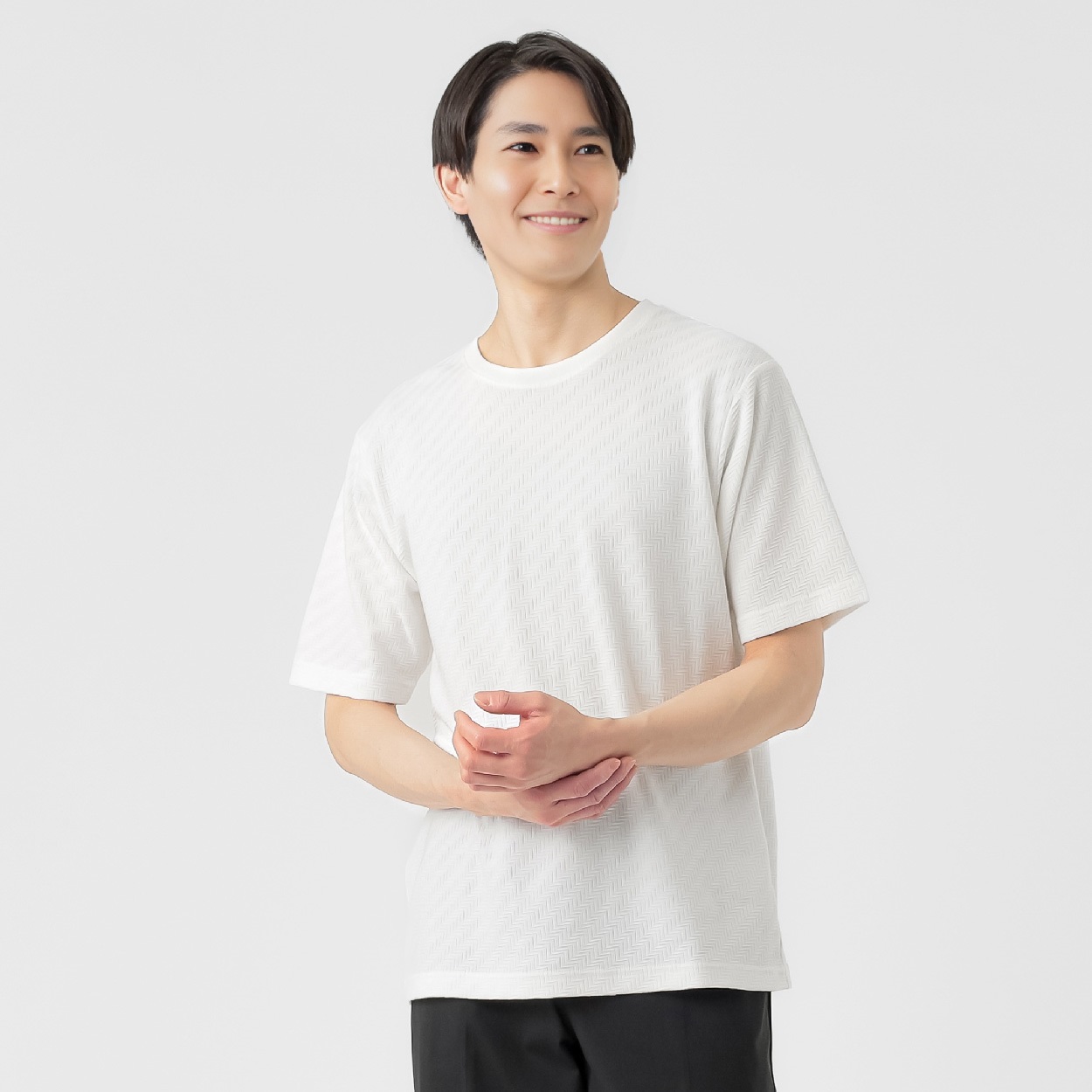 NEO FIT リンクスジャガードクルーネックTシャツ メンズ(シロ-XL)