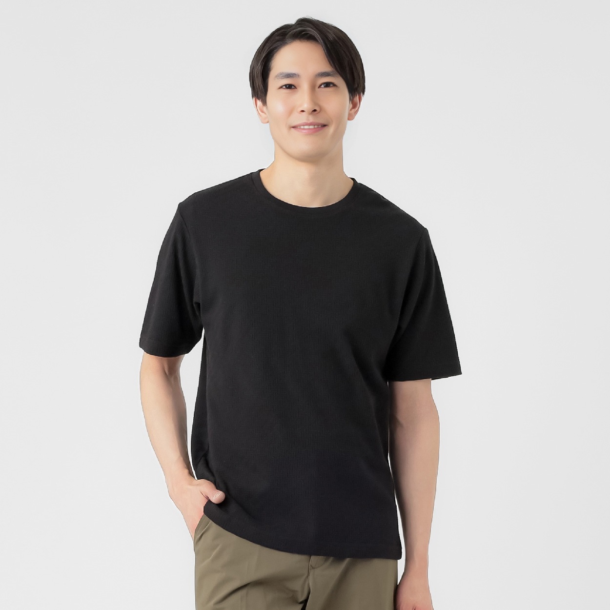 NEO FIT リンクスジャガードクルーネックTシャツ メンズ(クロ-M)