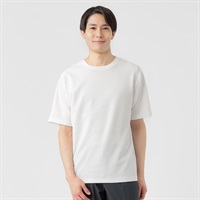 NEO FIT ボーダージャガードクルーネックTシャツ メンズ(シロ-M)