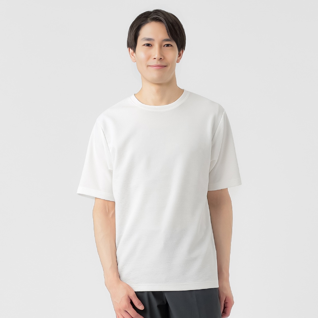 NEO FIT ボーダージャガードクルーネックTシャツ メンズ(シロ-L)