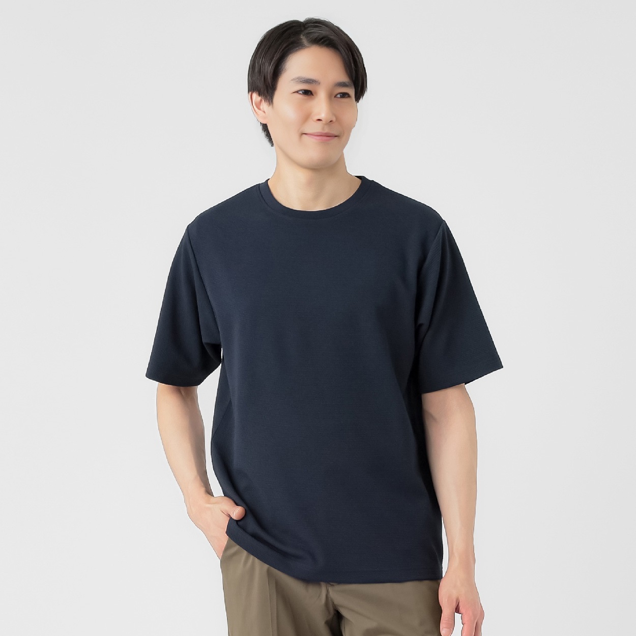 NEO FIT ボーダージャガードクルーネックTシャツ メンズ(コイアオ-XL)