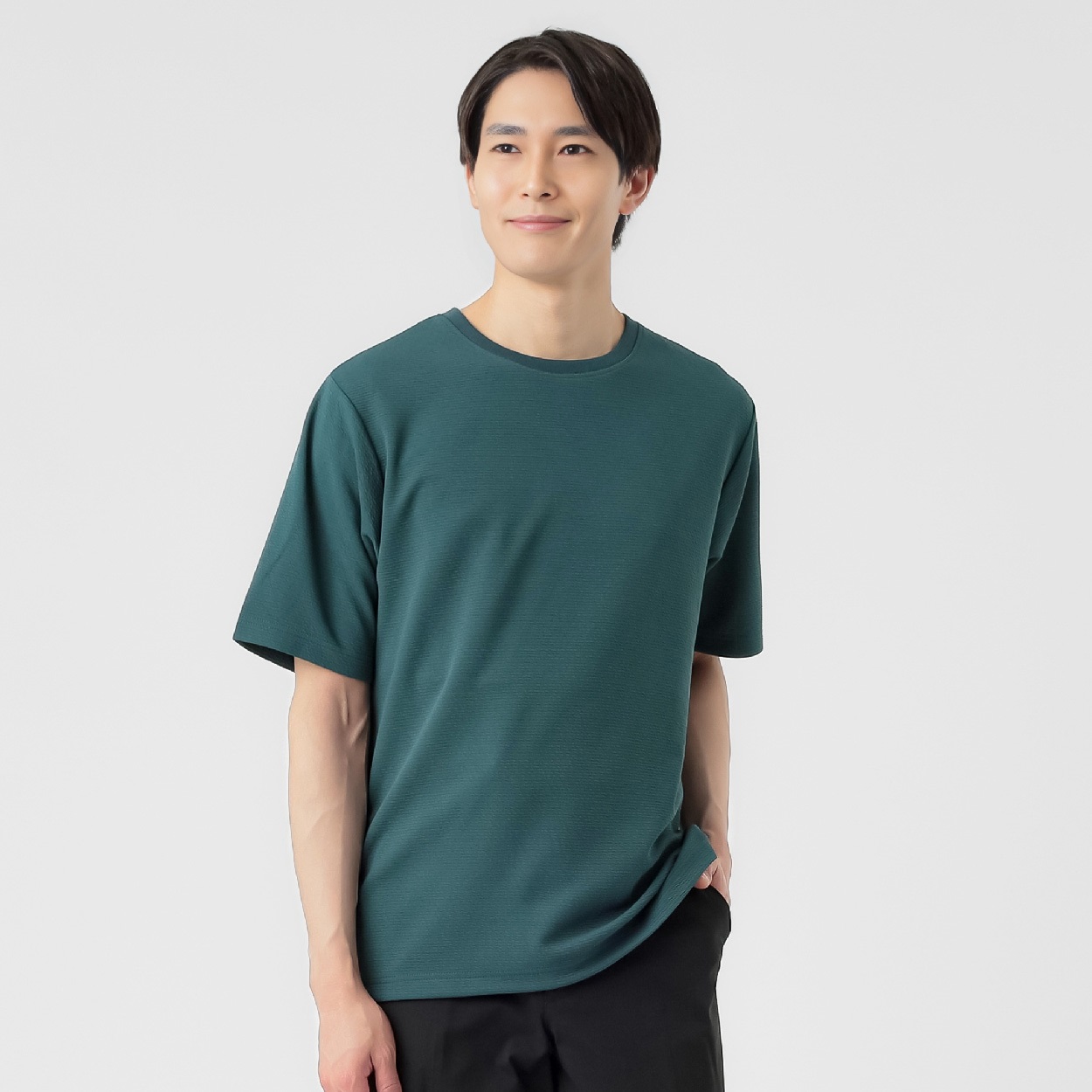 NEO FIT ボーダージャガードクルーネックTシャツ メンズ(Ａアオ-M)