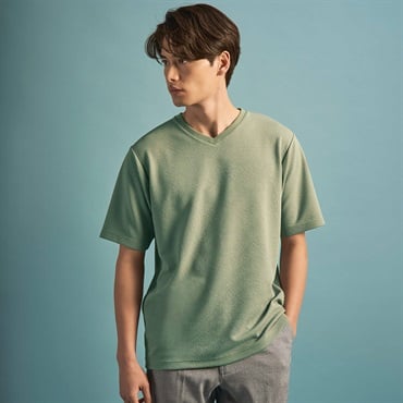 NEO FIT ボーダージャガードVネックTシャツ メンズ