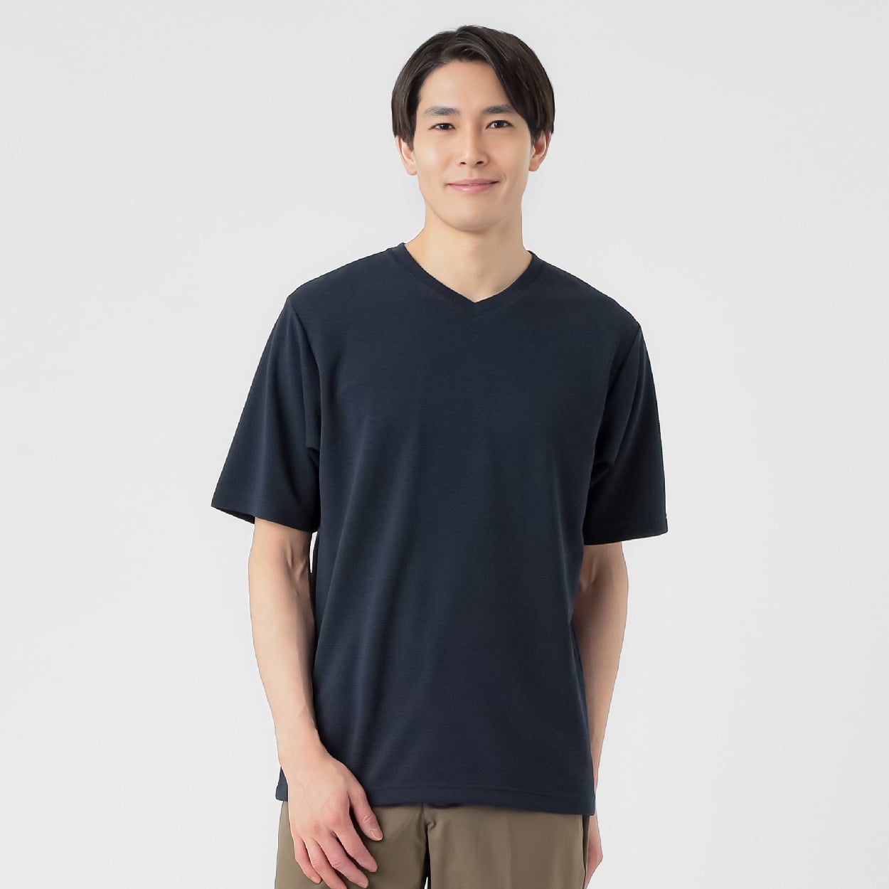 NEO FIT ボーダージャガードVネックTシャツ メンズ(コイアオ-M)