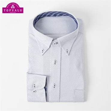 トップバリュ(TOPVALU) PEACE FIT COOL マジ楽 ノンアイロンニット デザインシャツ ボタンダウン衿 レギュラーフィット メンズ(ウスアオ-39-80)