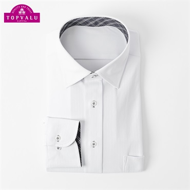トップバリュ(TOPVALU) PEACE FIT COOL マジ楽 ノンアイロンニット デザインシャツ セミワイド衿 レギュラーフィット メンズ(シロ-39-80)