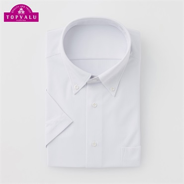 PEACE FIT COOL マジ楽ノンアイロン半袖ドレスシャツ ボタンダウン衿 スリムフィット メンズ トップバリュ(TOPVALU)(シロ-37)