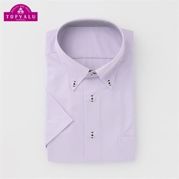PEACE FIT COOL マジ楽ノンアイロン半袖ドレスシャツ ボタンダウン衿 スリムフィット メンズ トップバリュ(TOPVALU)(ウスムラサキ-37)