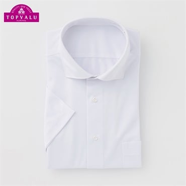 PEACE FIT COOL マジ楽ノンアイロン半袖ドレスシャツ ワイド衿 スリムフィット メンズ トップバリュ(TOPVALU)(シロ-37)