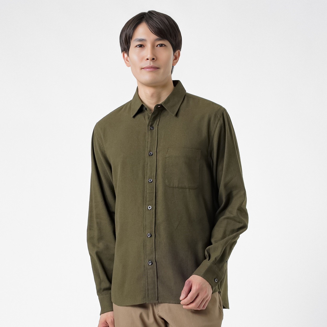 NEO FIT ビエラ起毛無地レギュラーシャツ メンズ(コイミドリ-L)