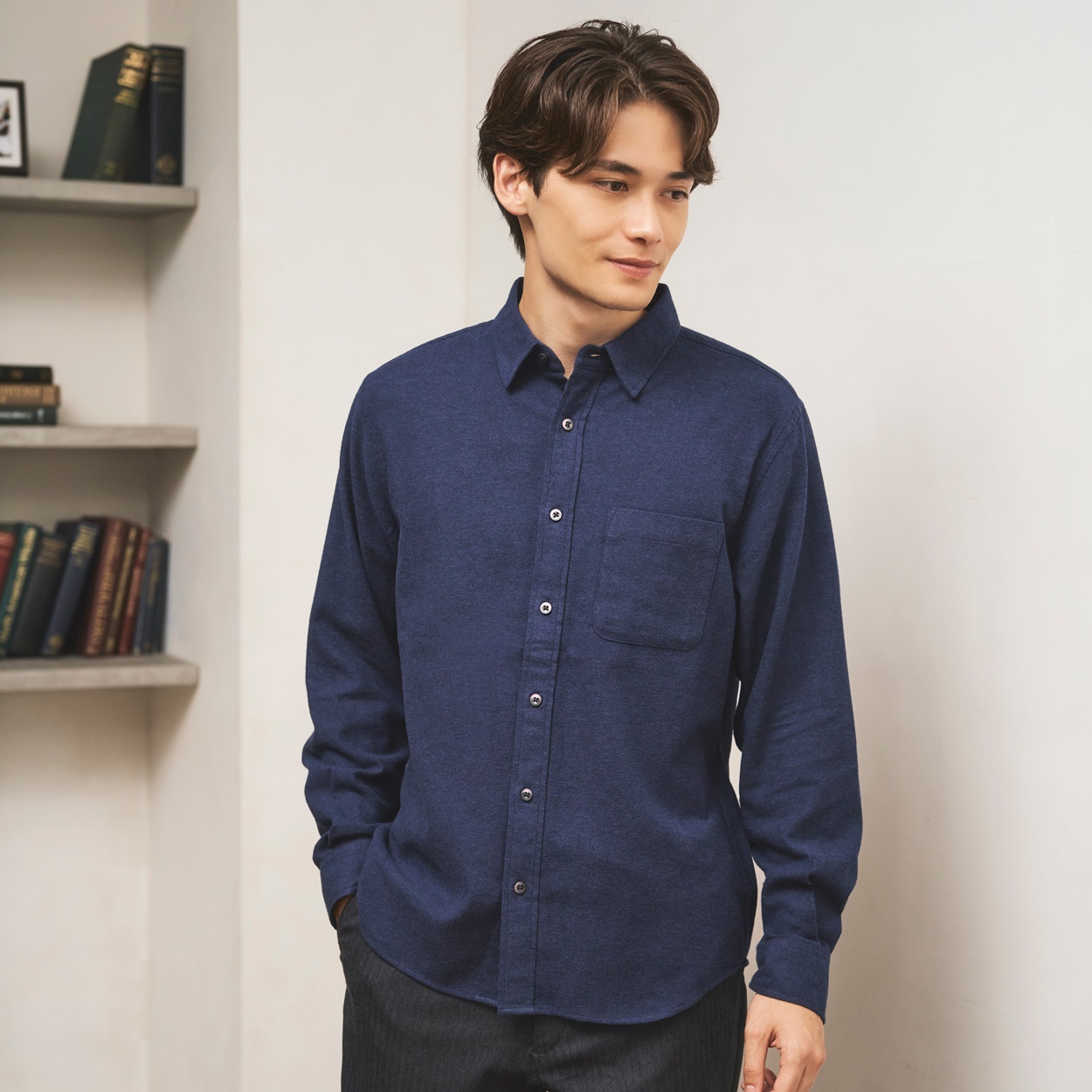 NEO FIT ビエラ起毛無地レギュラーシャツ メンズ(コイアオ-XL)
