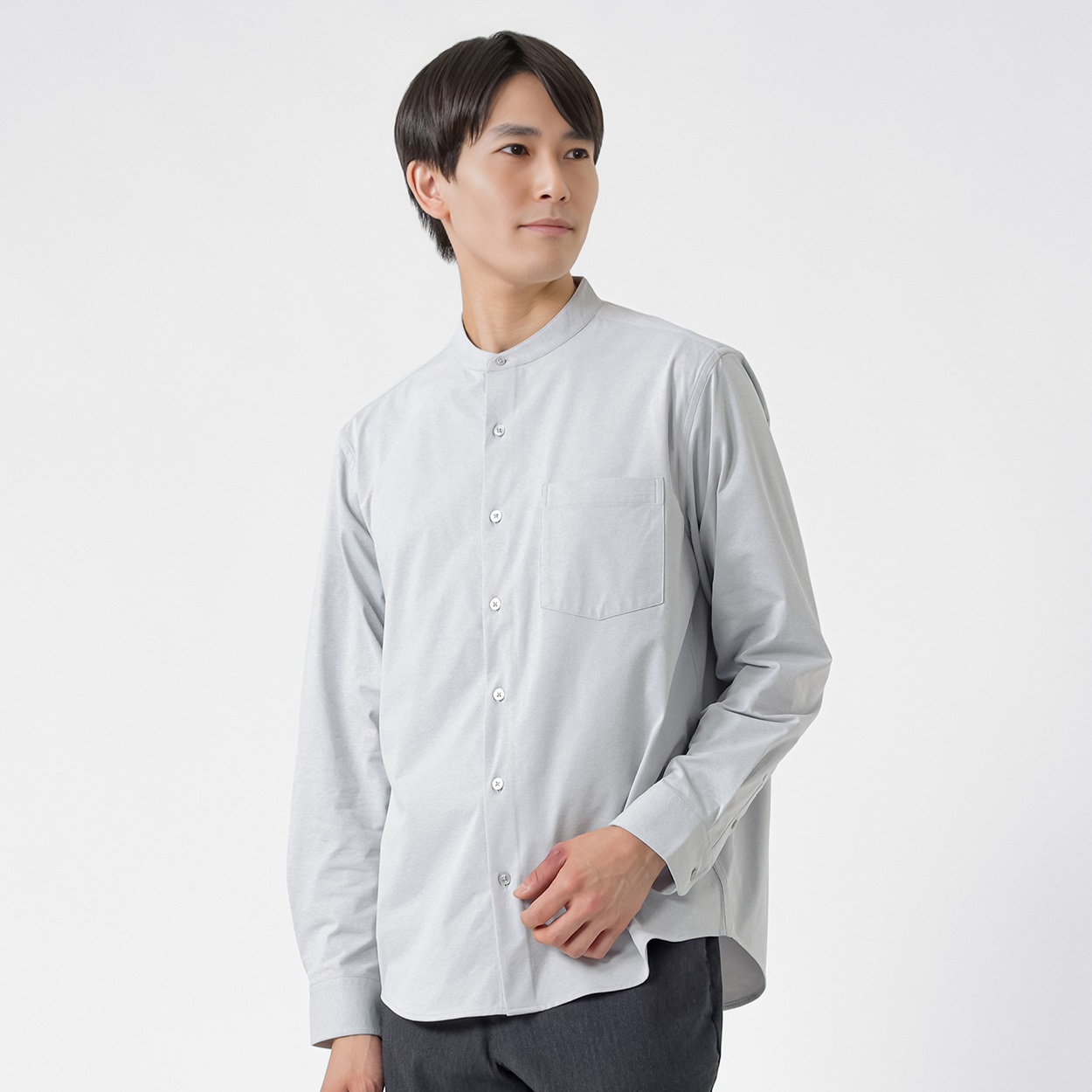 NEO FIT カチオン天竺長袖バンドカラーシャツ メンズ(Ａウスクロ-XL)