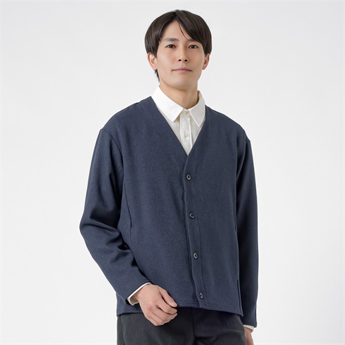 NEO FIT ウール調ノーカラーカカーディガン メンズ