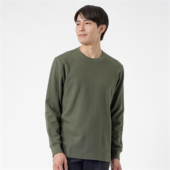 NEO FIT オーガニックコットンワッフルクルーネックロングTシャツ メンズ(コイミドリ-M)
