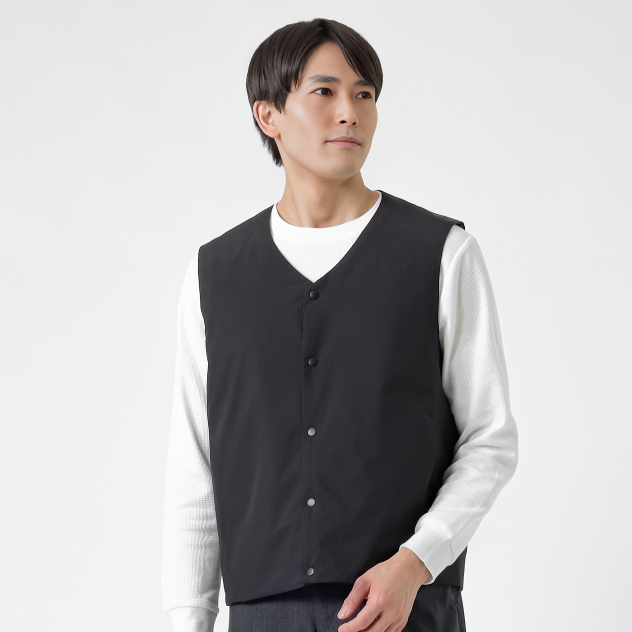 NEO FIT 裏ラミネートインナー中綿ベスト メンズ(クロ-L)