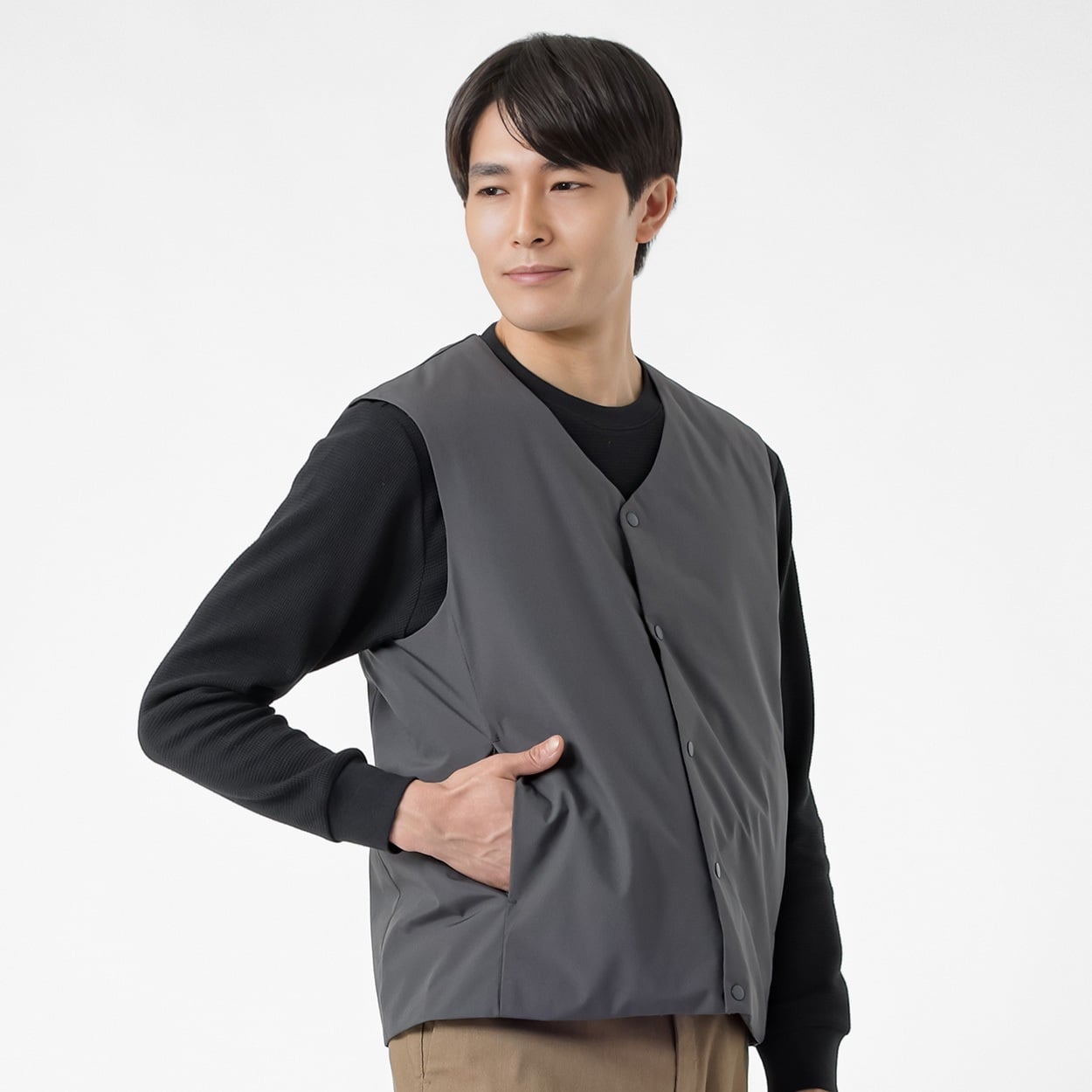 NEO FIT 裏ラミネートインナー中綿ベスト メンズ(チャコ－ルグレ－-M)