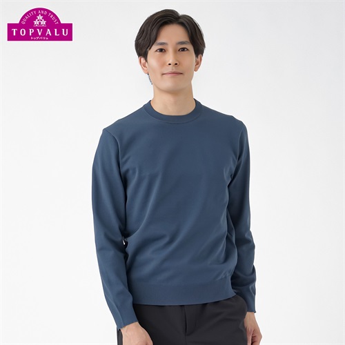 トップバリュ(TOPVALU) 洗えるニット 無地クルーネック メンズ(アオ-M)