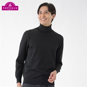 トップバリュ(TOPVALU) 洗えるニット タートルネック メンズ(クロ-M)