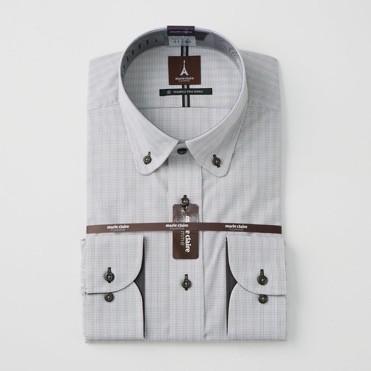 marie claire homme 形態安定コンフォートカラー長袖ドレスシャツ メンズ(ウスチャ-41-82)