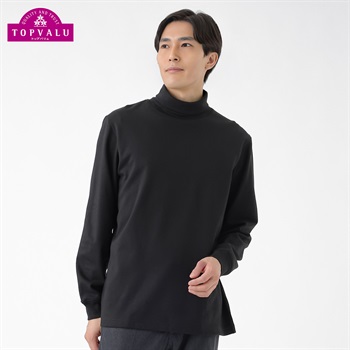 トップバリュ(TOPVALU) 裏起毛 Tシャツタートルネック メンズ(クロ-S)