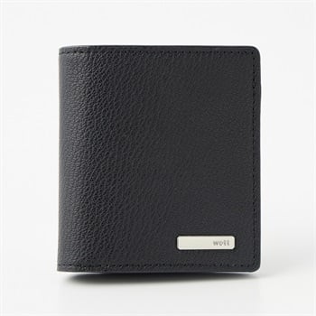 レザー製二つ折り財布 黒 財布 メンズ 二つ折り 本革 小銭入れあり 二つ折り財布 ゴートレザー