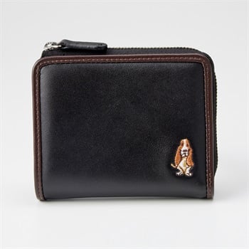 ハッシュパピー ワンポイント刺繍L字ファスナー二つ折り財布 メンズ(クロ)
