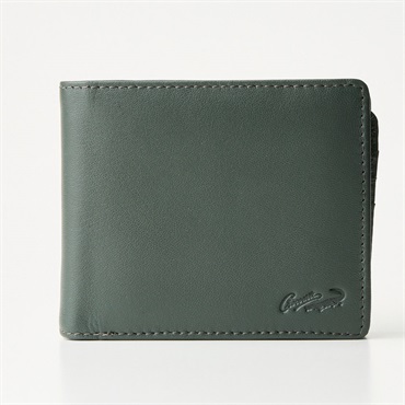 CROCODILE　本革　中ベラ付き二つ折り財布 　メンズ 　ゴートレザー 山羊革 ソフトタッチ (ミドリ-ｺﾐ)