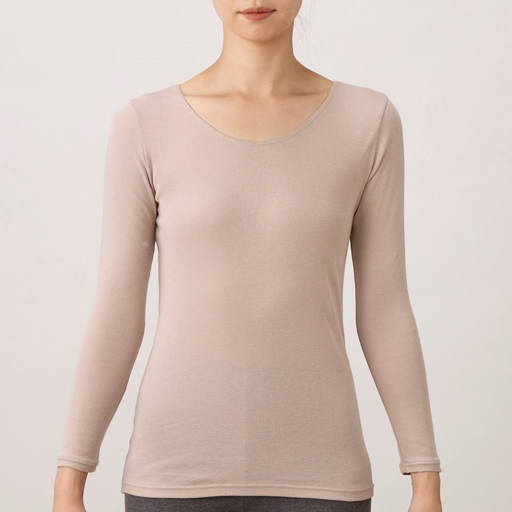 WARMコットン 8分袖 レディス トップバリュ PEACE FIT(ピースフィット)(ベ－ジュ-M)
