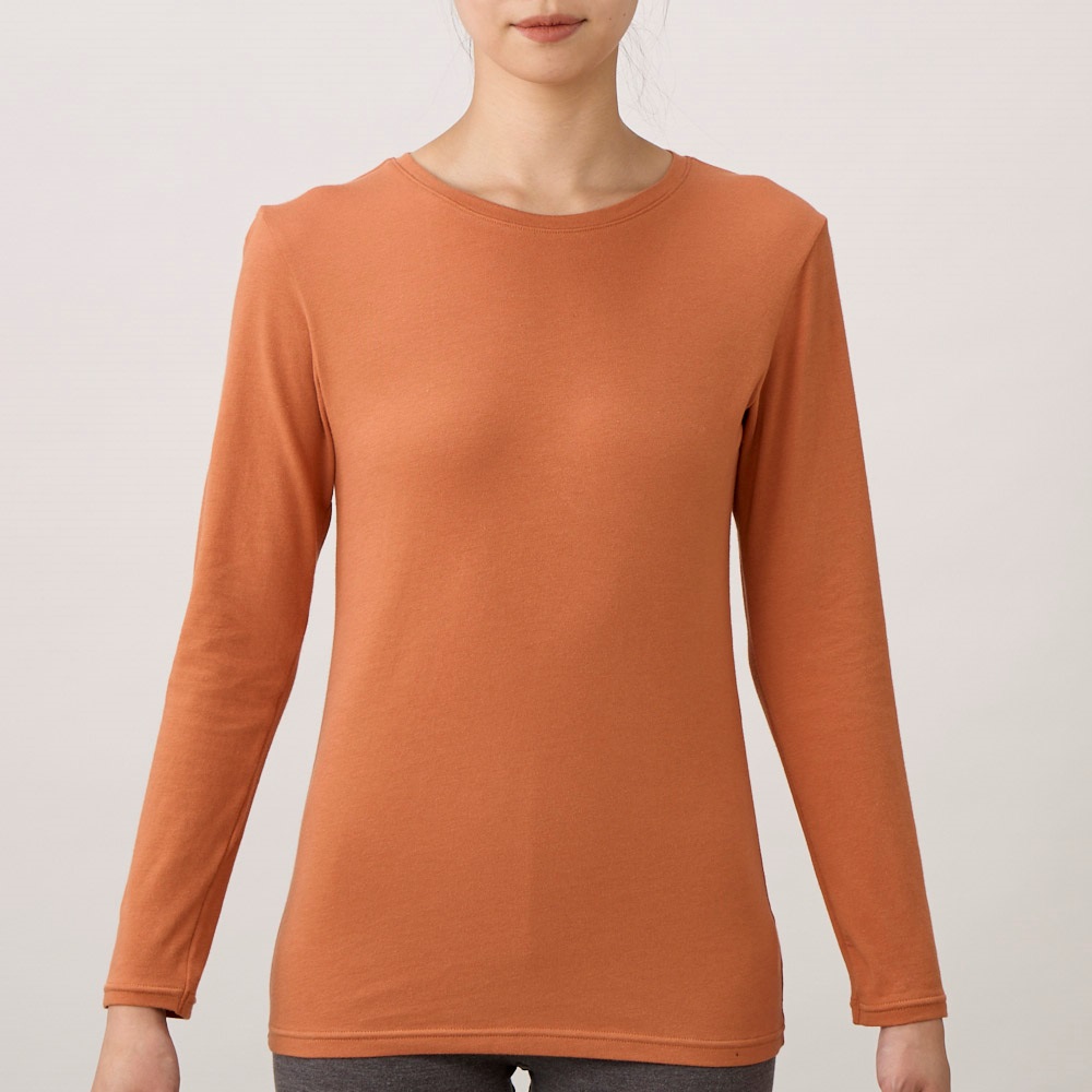 WARMコットン 長袖Tシャツ レディス トップバリュ PEACE FIT(ピースフィット)(ダイダイ-XL)