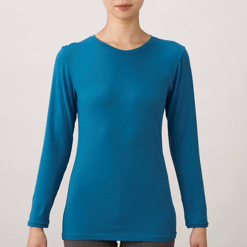 WARMコットン 長袖Tシャツ レディス トップバリュ PEACE FIT(ピースフィット)(アオ-M)