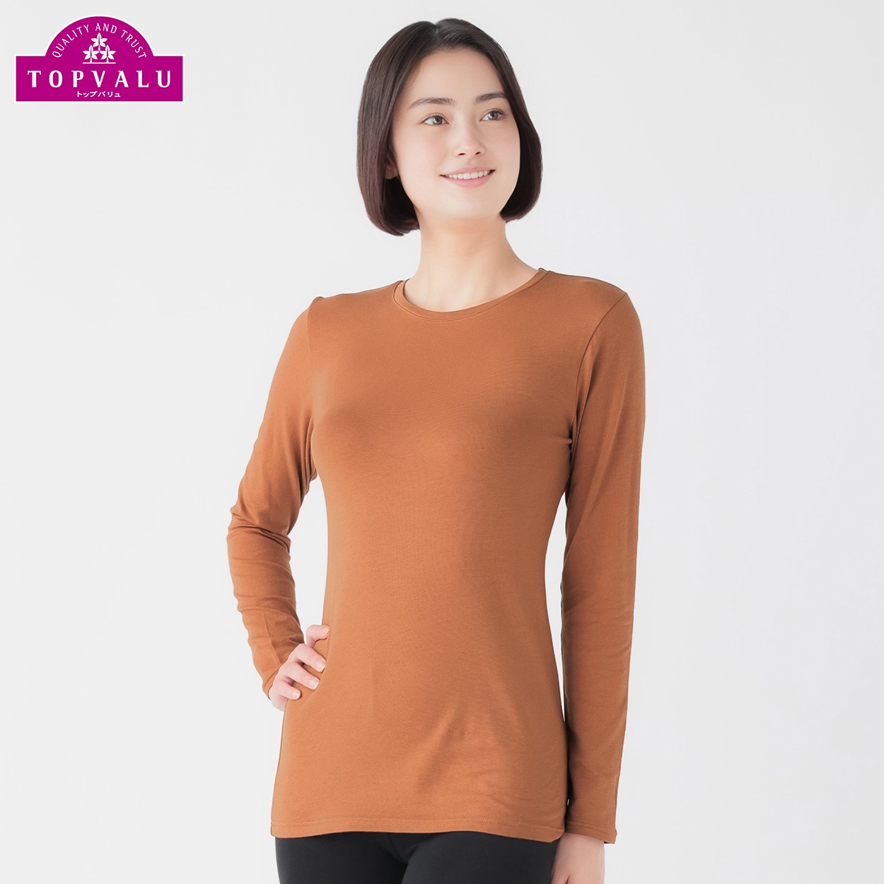 WARMコットン 長袖Tシャツ レディス トップバリュ PEACE FIT(ピースフィット)(チャ-L)