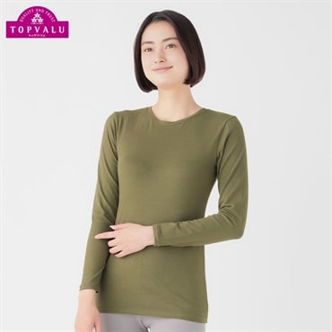 WARMコットン 長袖Tシャツ レディス トップバリュ PEACE FIT(ピースフィット)(コイミドリ-M)