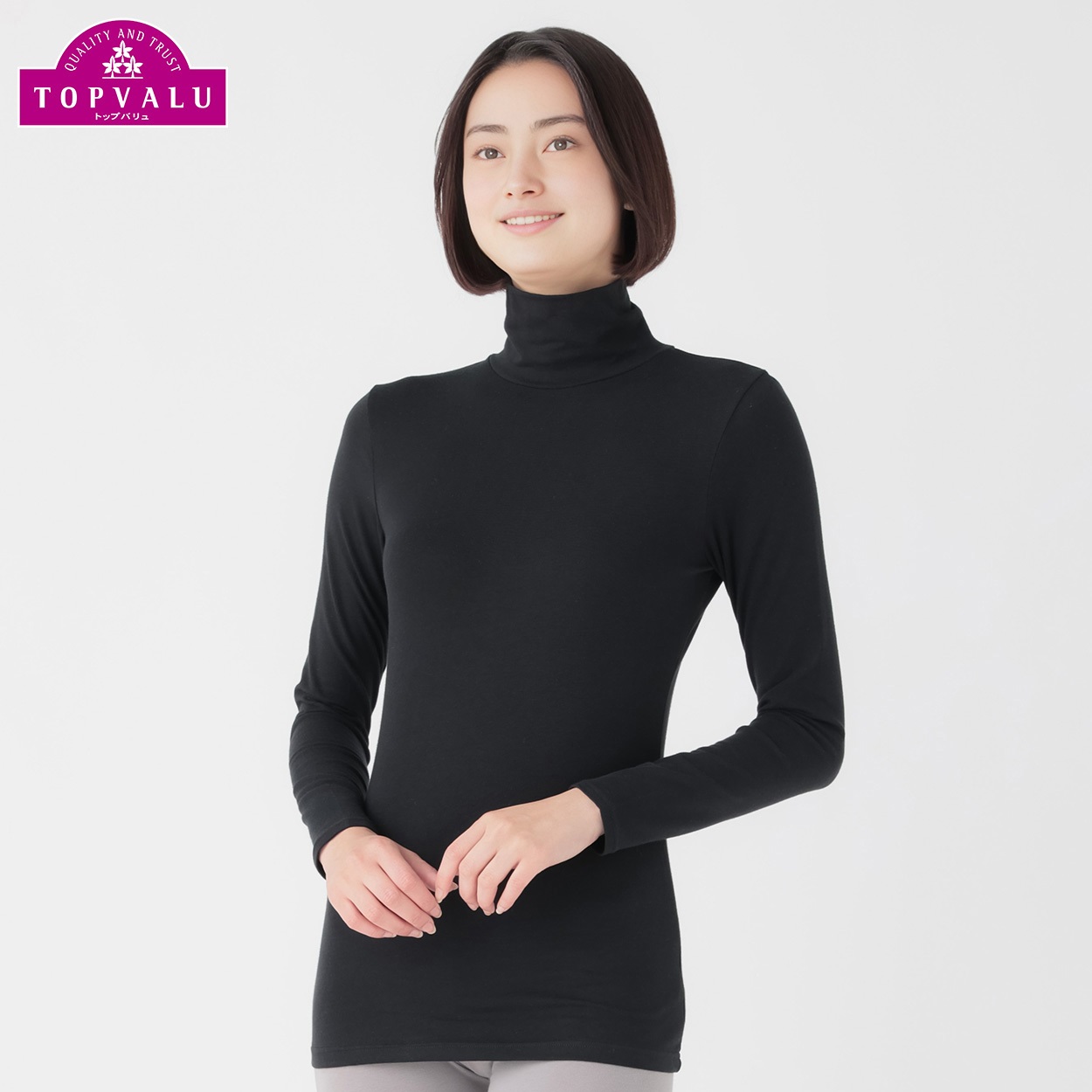 WARMコットン 長袖タートルネック レディス トップバリュ PEACE FIT(ピースフィット)(クロ-M)