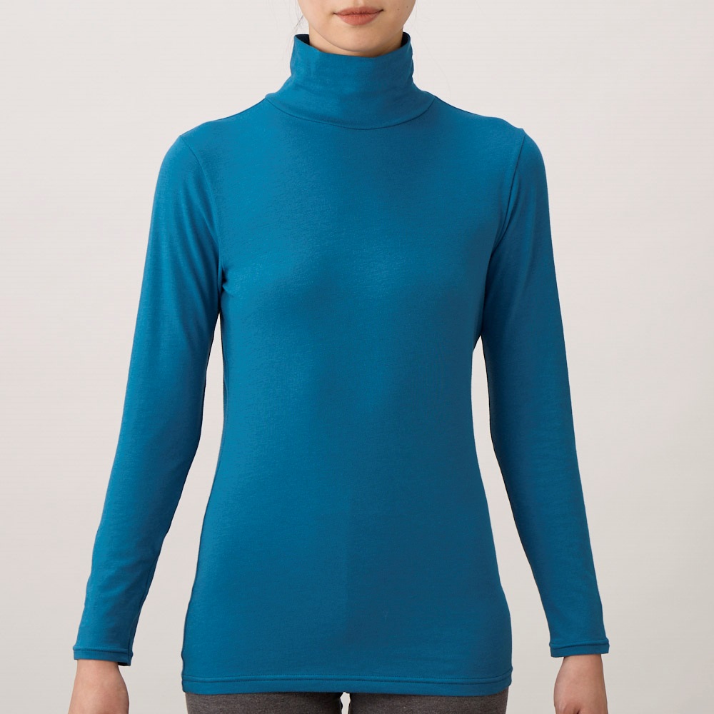 WARMコットン 長袖タートルネック レディス トップバリュ PEACE FIT(ピースフィット)(アオ-2XL)