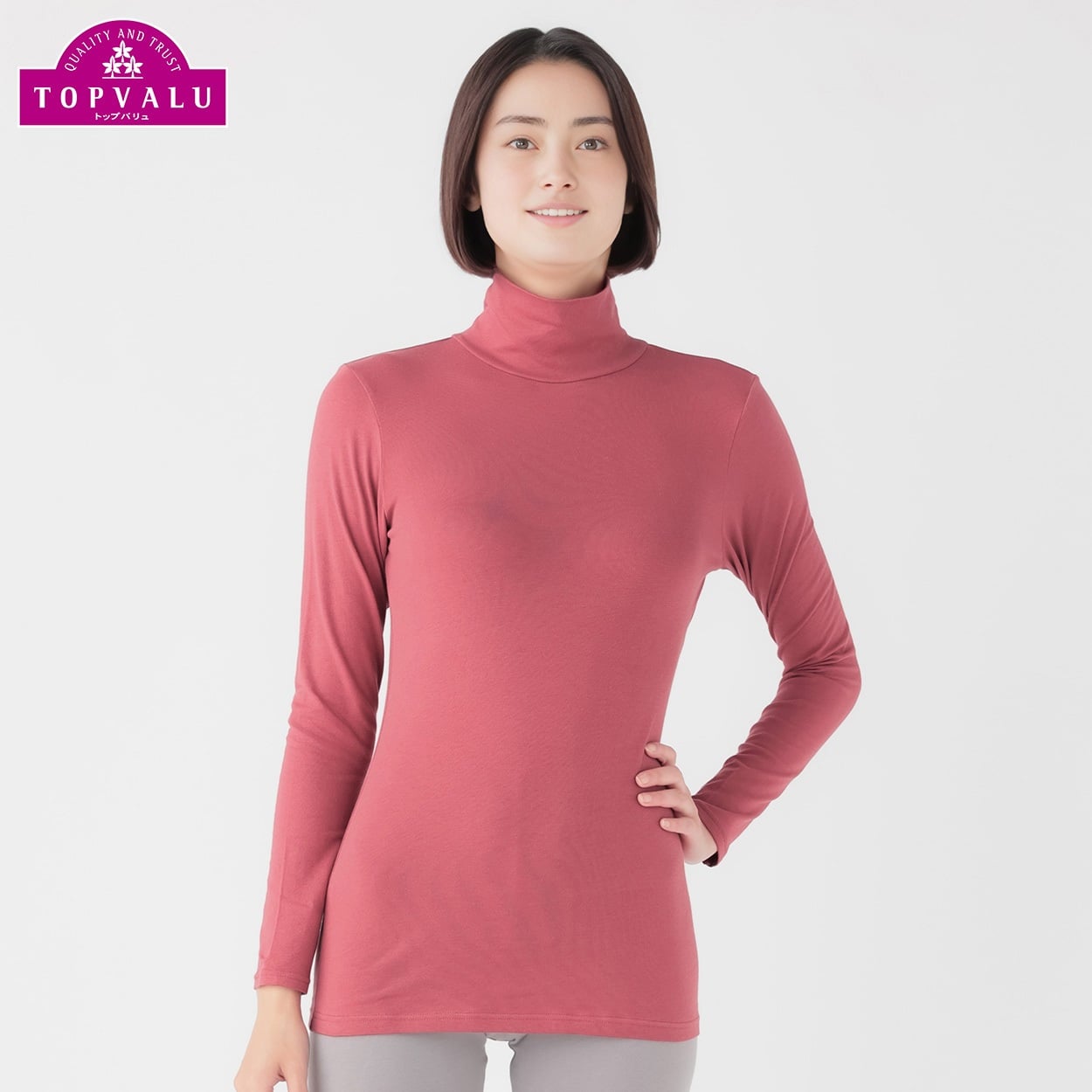 WARMコットン 長袖タートルネック レディス トップバリュ PEACE FIT(ピースフィット)(アカ-XL)