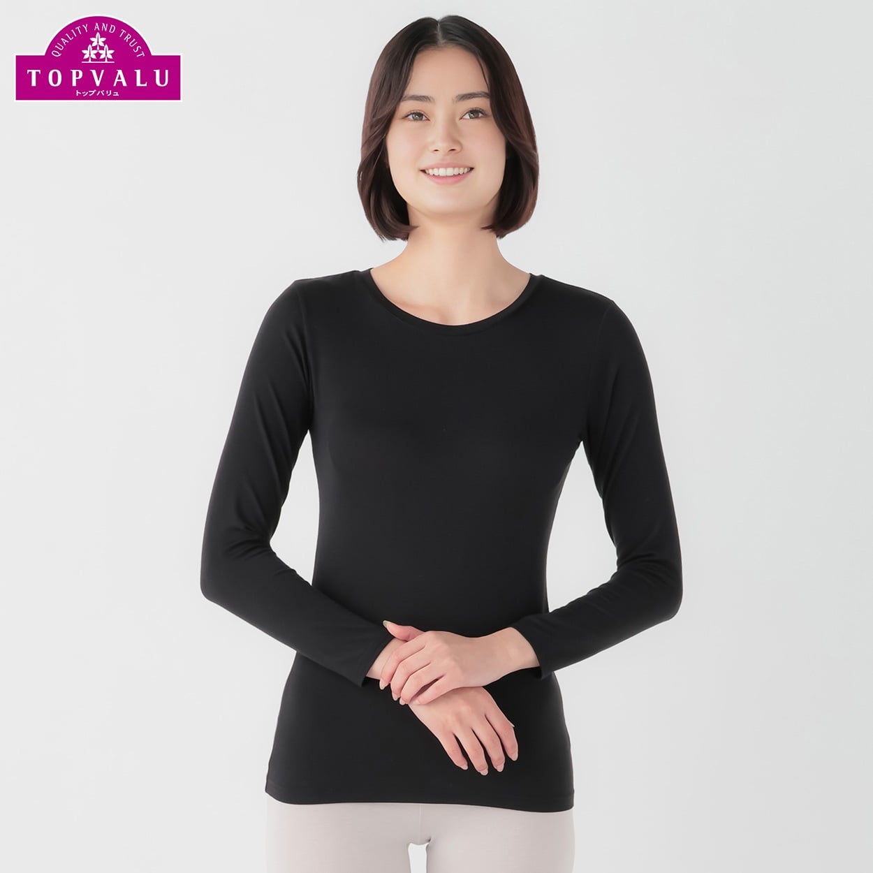 WARM 長袖Tシャツ レディス トップバリュ PEACE FIT(ピースフィット)(クロ-XL)