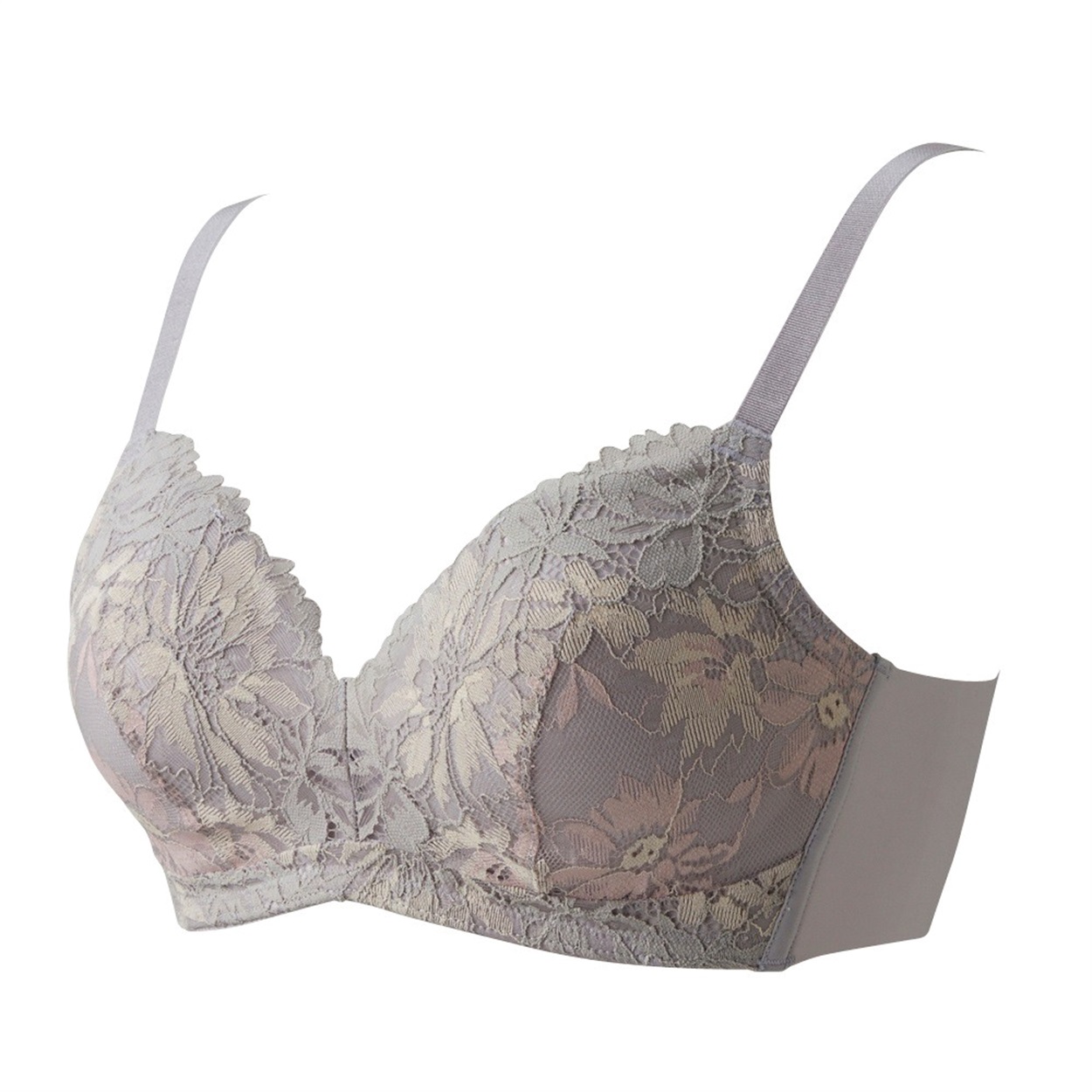 ホールドフィットノンワイヤーブラ（レース）   レディス トップバリュ Mirai Beauty(ミライビューティ)(グレー-D75)