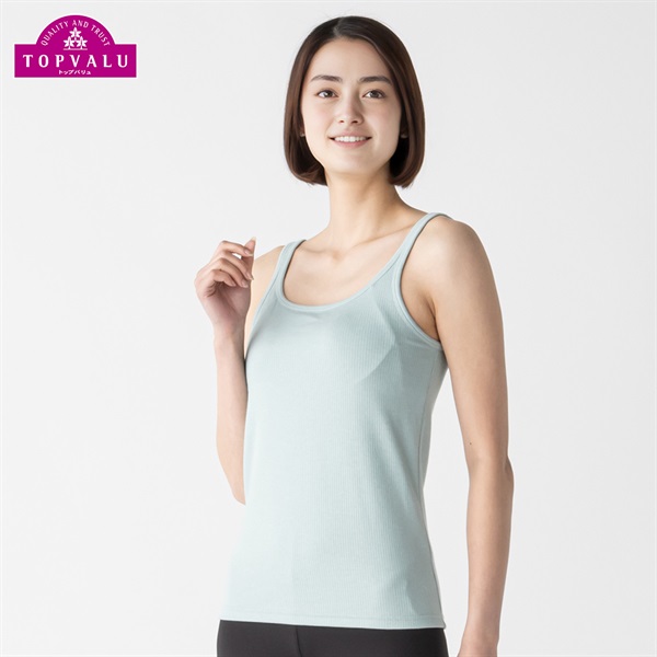 SilkyFACTコットン モールドカップ付 タンクトップ レディス トップバリュ PEACE FIT(ピースフィット)(ウスミドリ-M)