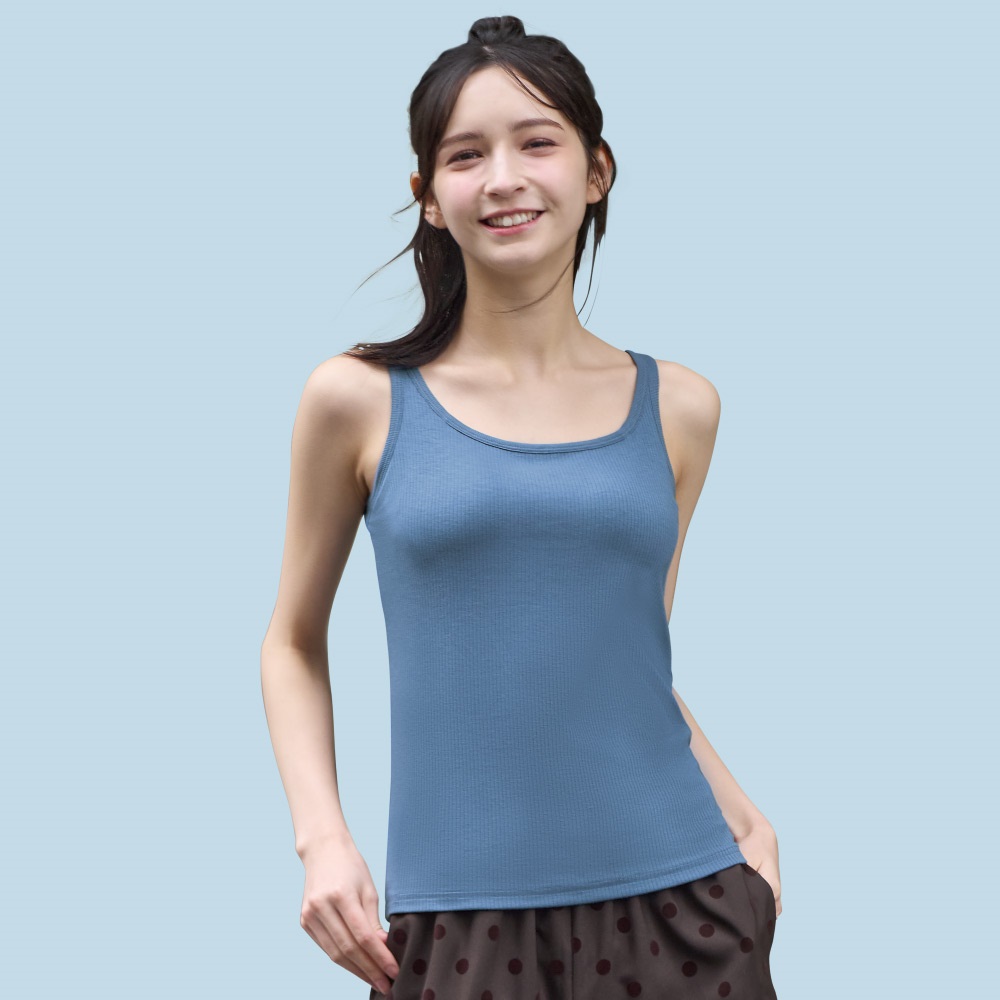 SilkyFACTコットン モールドカップ付 タンクトップ レディス トップバリュ PEACE FIT(ピースフィット)(Ａアオ-M)