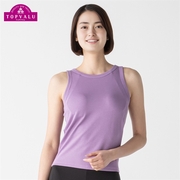 SilkyFACTコットン モールドカップ付 アメリカンスリーブ  レディス トップバリュ PEACE FIT(ピースフィット)(ムラサキ-L)