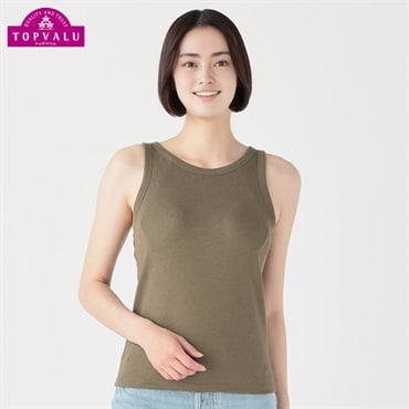 SilkyFACTコットン モールドカップ付 アメリカンスリーブ  レディス トップバリュ PEACE FIT(ピースフィット)(ミドリ-L)