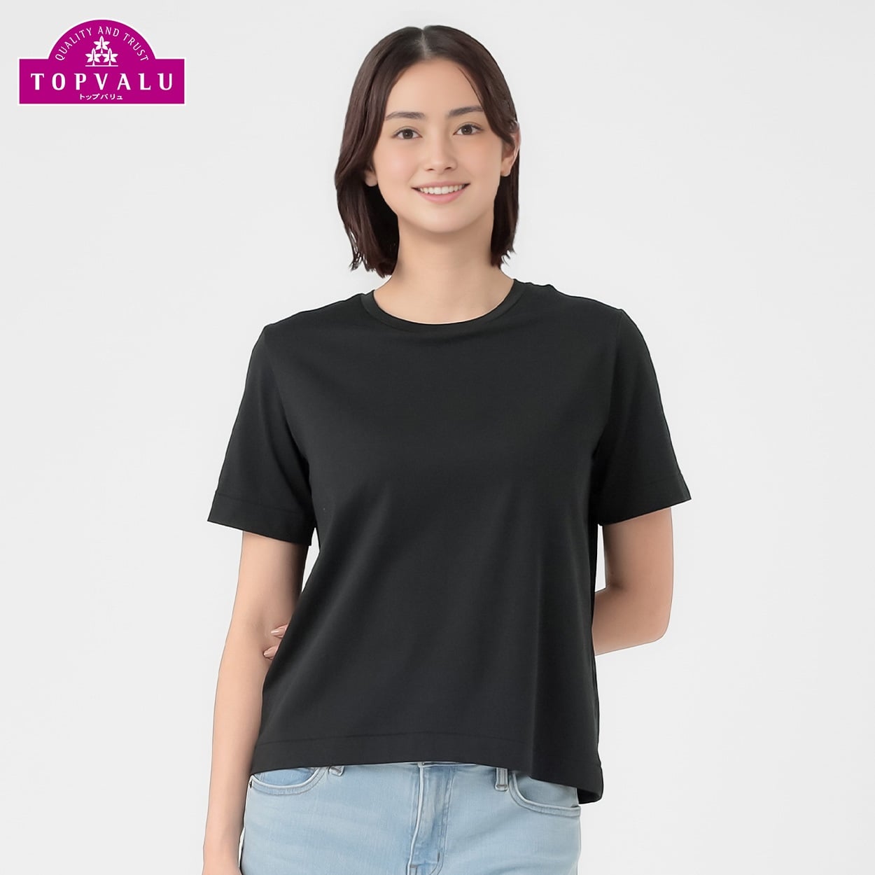 SilkyFACTコットン モールドカップ付半袖Tシャツ レディス トップバリュ PEACE FIT(ピースフィット)(クロ-M)
