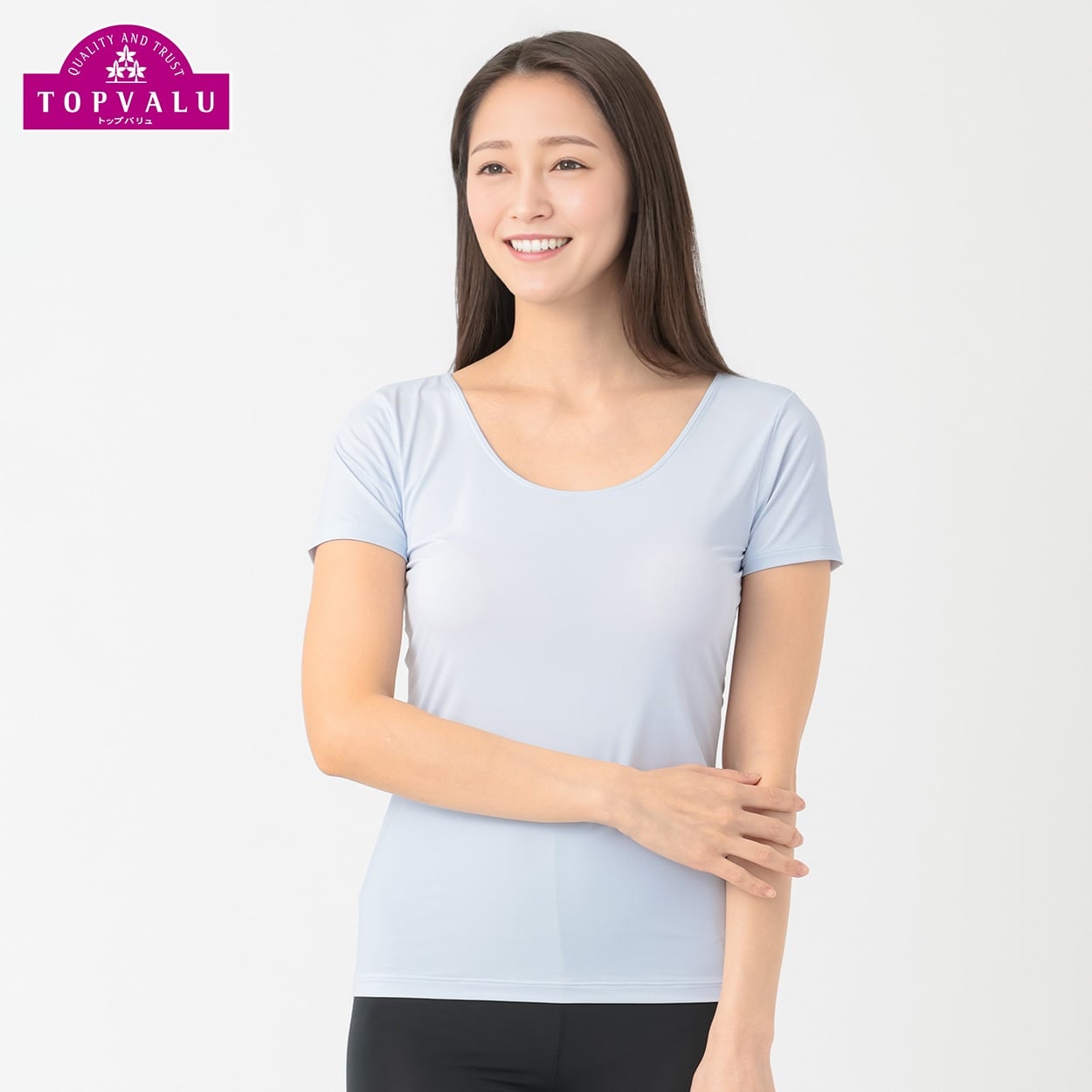 COOL 強力接触冷感３分袖 レディス トップバリュ PEACE FIT(ピースフィット)(ウスアオ-XL)